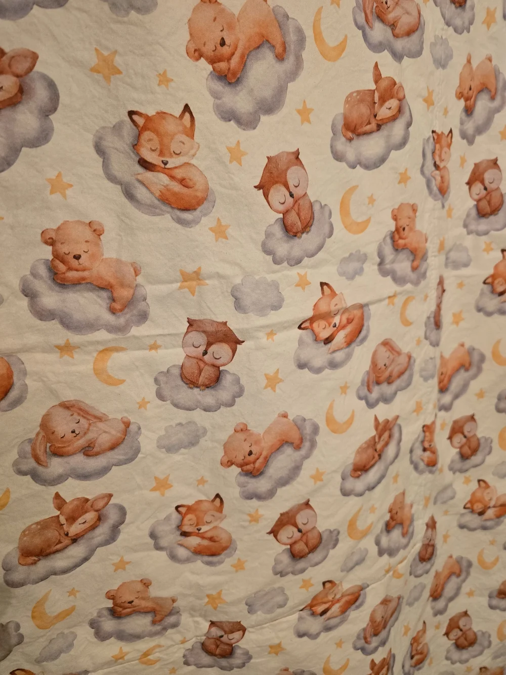Unbranded Baby Bear & Cloud Printed Cream Blanket with Blue Trim